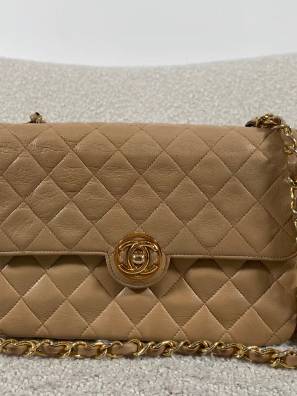 Authentic Pre-Owned Chanel Beige Lambskin Vintage CC Flap Bag